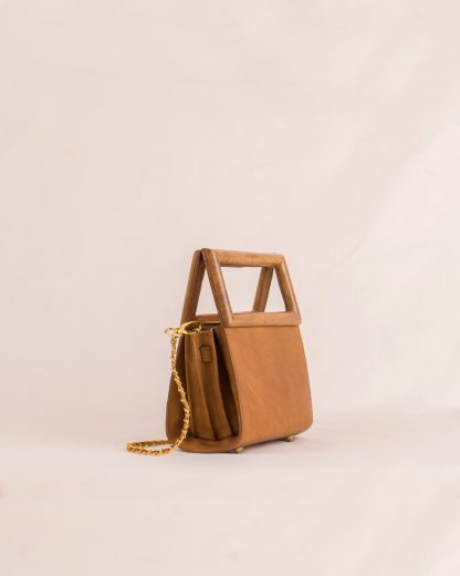 Arin Crossbody Caramel with Teak Handle side