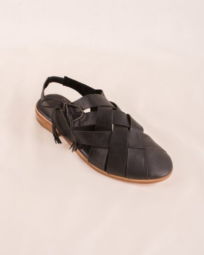 Roma Sling Back Flat Shoes Black angle