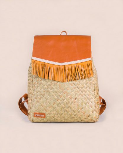 WildIndo Clara grass and leather backpack Terracotta Front