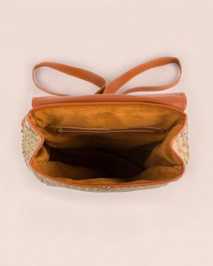 WildIndo Clara grass and leather backpack Terracotta Inside
