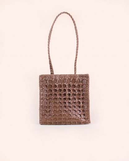 Wildindo Jessie leather tote handwoven bag brown Front