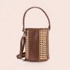 Wildindo Laura leather rattan bucket bag brown Angle