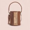 Wildindo Laura leather rattan bucket bag brown Front