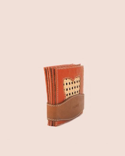 Leather Coaster Square Rattan Leaf Terracotta