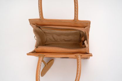 Wildindo leather handwoven handbag in tan from inside