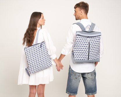 Owen backpack for men handwoven 3d pattern with model